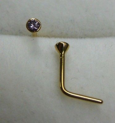 New 18ct yellow gold 2mm Purple CZ coneset nose stud/ring*