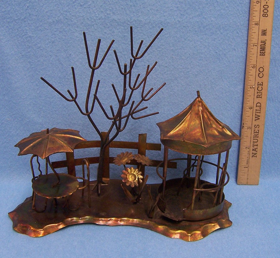 Copper and Brasstone METAL ART Scene of Gazebo Tree Outdoor Cafe 