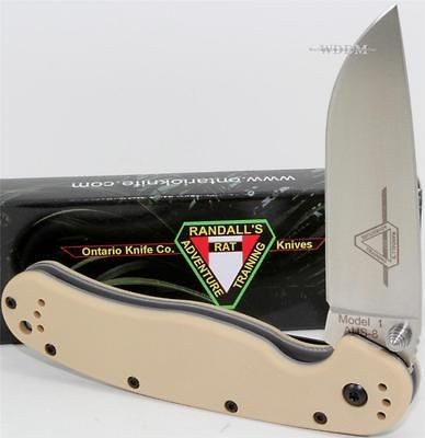 Ontario RAT 1 Desert Tan Super Fine Edge AUS 8 Linerlock Pocket 