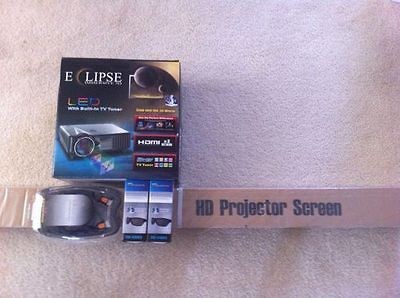 BRAND NEW ECLIPSE E 777 HD 1080P LED PROJECTOR W/3D GLASSES & 72 INCH 