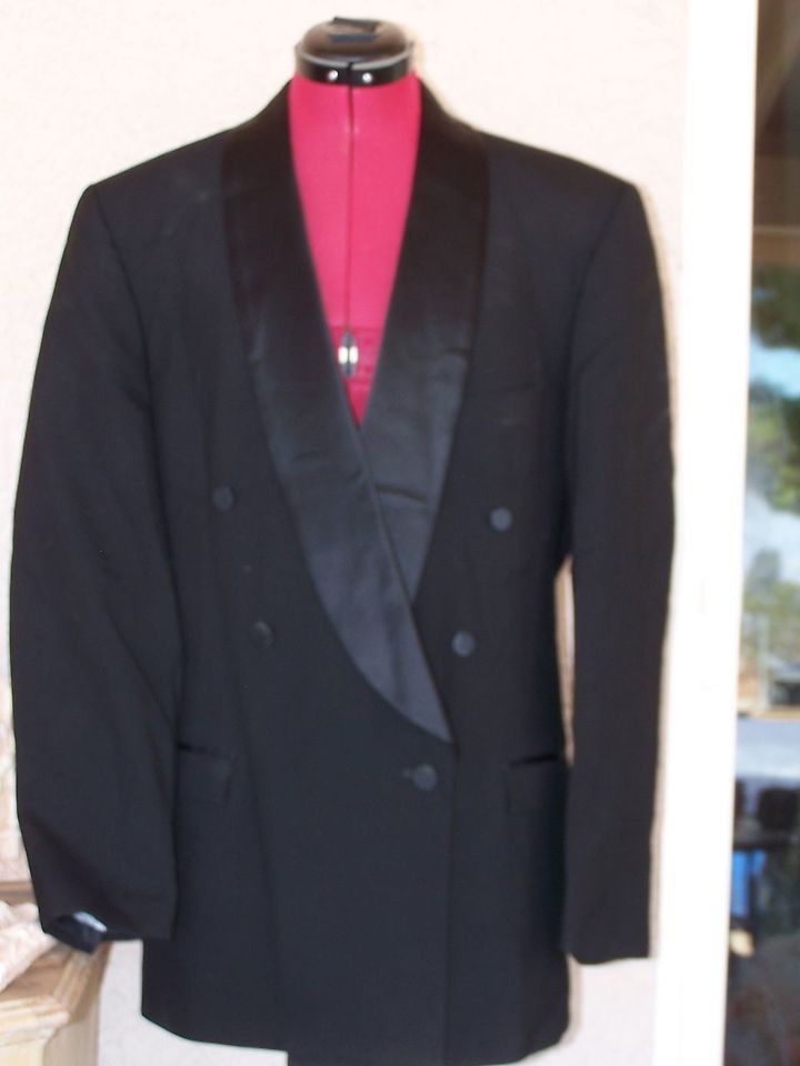 MENS 40 R BLACK OSCAR DE LA RENTA SHAWL DINNER Double Breasted JACKET 