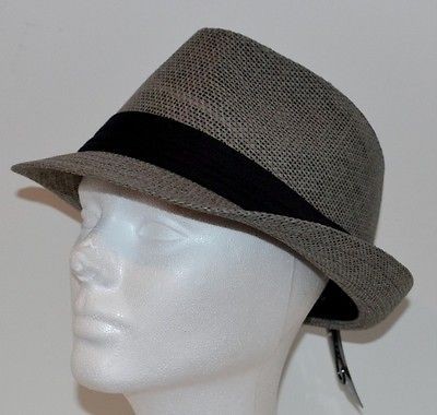 New Original Straw Style Mens New Grey Fedora Brim Hat W/ Black Cotton 