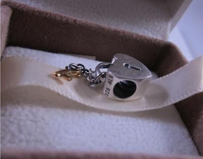 925 Silver 14K Gold Bead Pandora two tones Key Heart Charm 790288