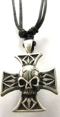 SKULL PENDANT NECKLACE IRON CROSS MALTESE PIRATE N345