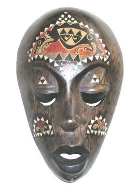   Wall Plaque Decor Hand Carved Lombok Mask with Mother of Pearl Inlay