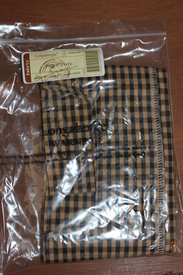 Longaberger Khaki Check Fabric Picnic Tote Basket Liner New