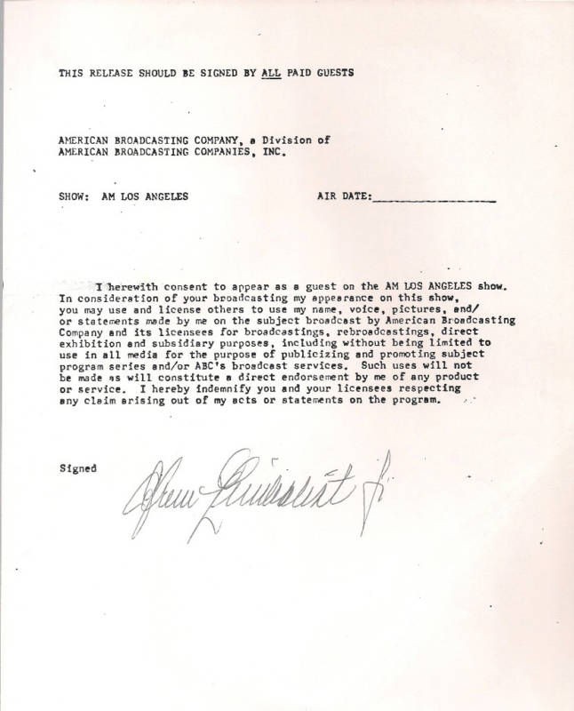 EFREM ZIMBALIST, JR Signed Document 1982  FBI