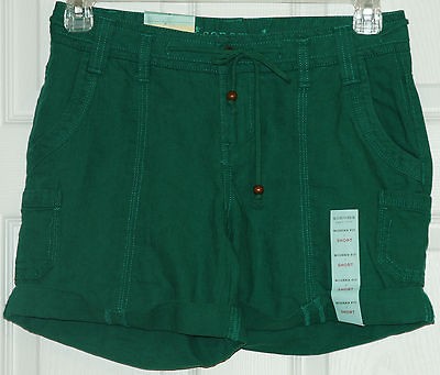   Women​s Emerald Green Modern Fit Cuffed Linen Shorts~ Size 12 ~NWT