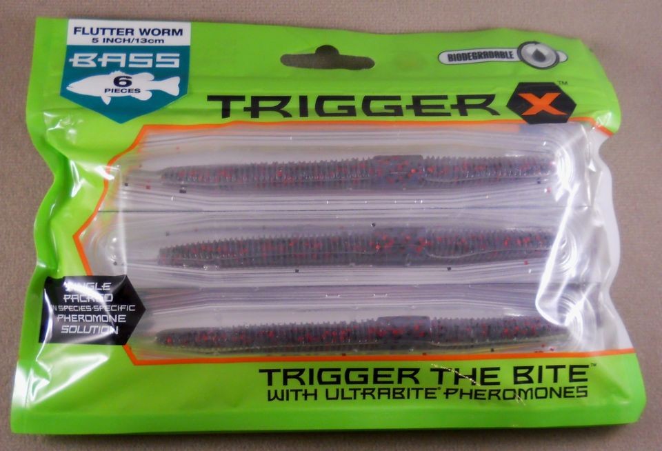 Rapala Bass Fishing Lure Pack Of 6 Soft Plastic Trigger X, Flutter 