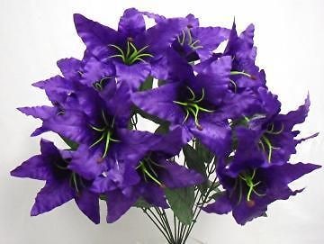 22 PURPLE Silk Satin Lily Bush Artificial Flowers Plants Arrangements