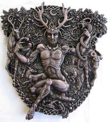 Celtic Horned God Cernunnos / Herne Wall Plaque Stone Finish Resin 