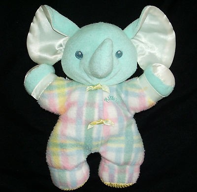   BLUE BLANKET PLAID SNUZZLES ELEPHANT Blankies Plush Pink Yellow Aqua