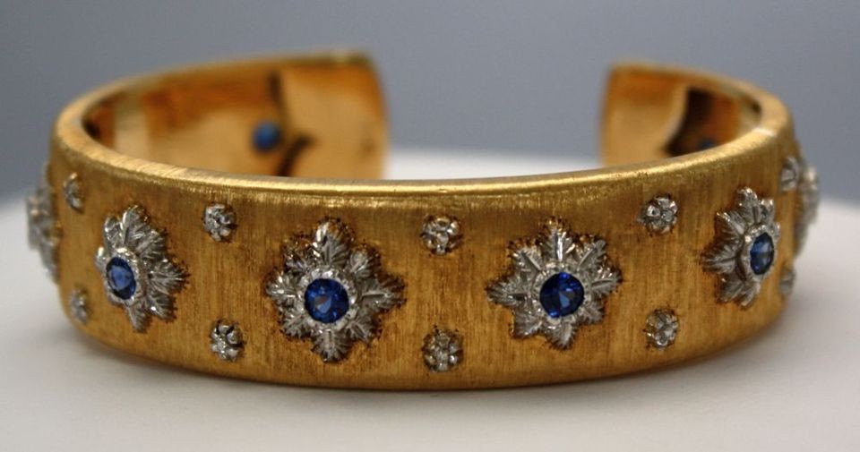   SIGNED GOLD BRACELET NINE ROUND CUT BLUE SAPPHIRES 1.64 CARATS 7