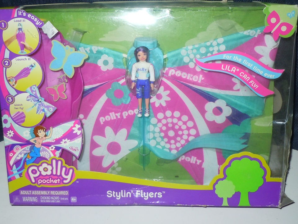 NEW POLLY POCKET STYLIN FLYERS   LILA SET MATTEL 2006 DOLL CAN FLY 