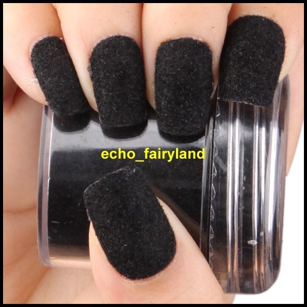 Tips Fuzzy Flocking Velvet Powder Fashion Nail Art w/ Tools _ Black