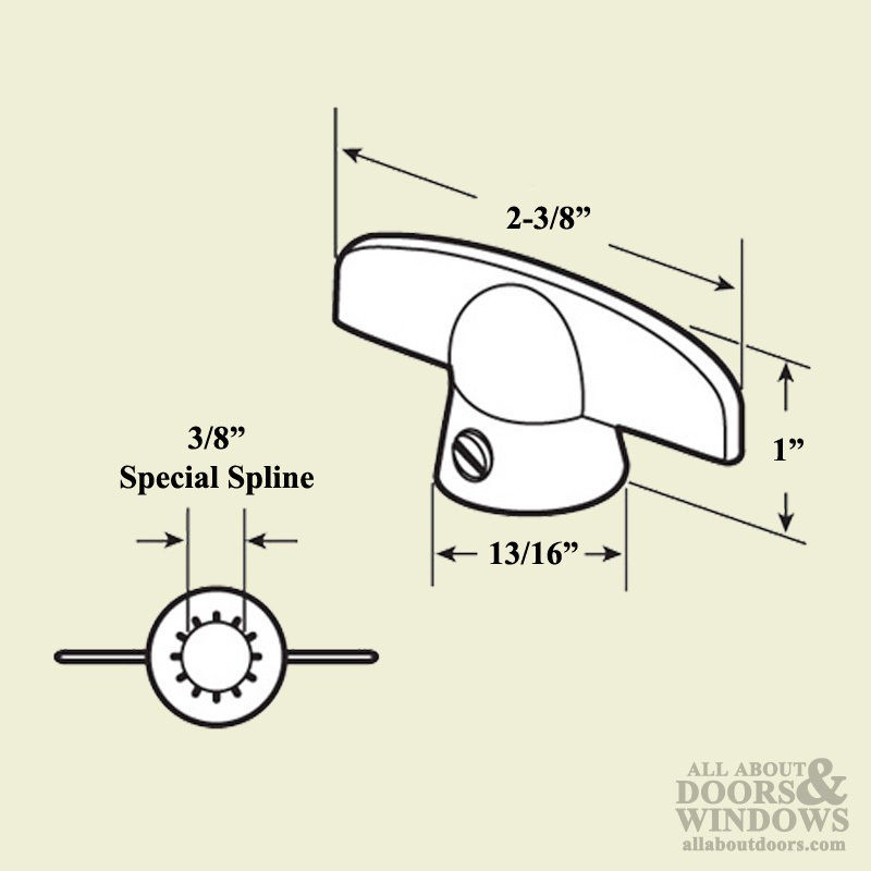 Pella Window T  Handle, Special 3/8 Spline