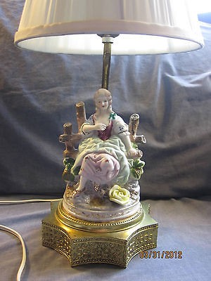 PORCELAIN FIGURINE ON BRASS BASE OCCASIONAL LAMP BELIEVED FRENCH OR 