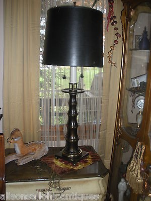   Bamboo Hollywood Regency Tall Lamp Double Pull Chains Sockets sgnd