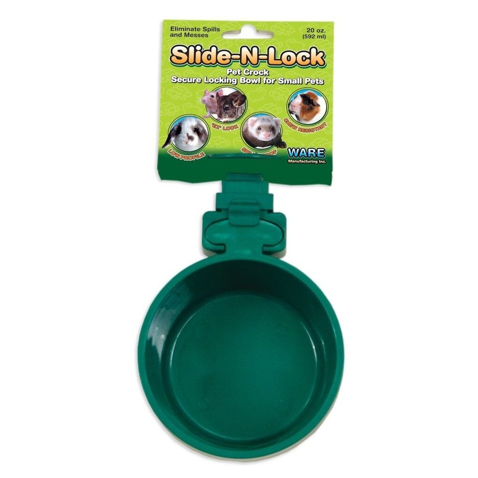 20oz SLIDE N LOCK PET CROCK RABBIT BIRD CHINCHILLA CAT DOG FEEDER & OR 