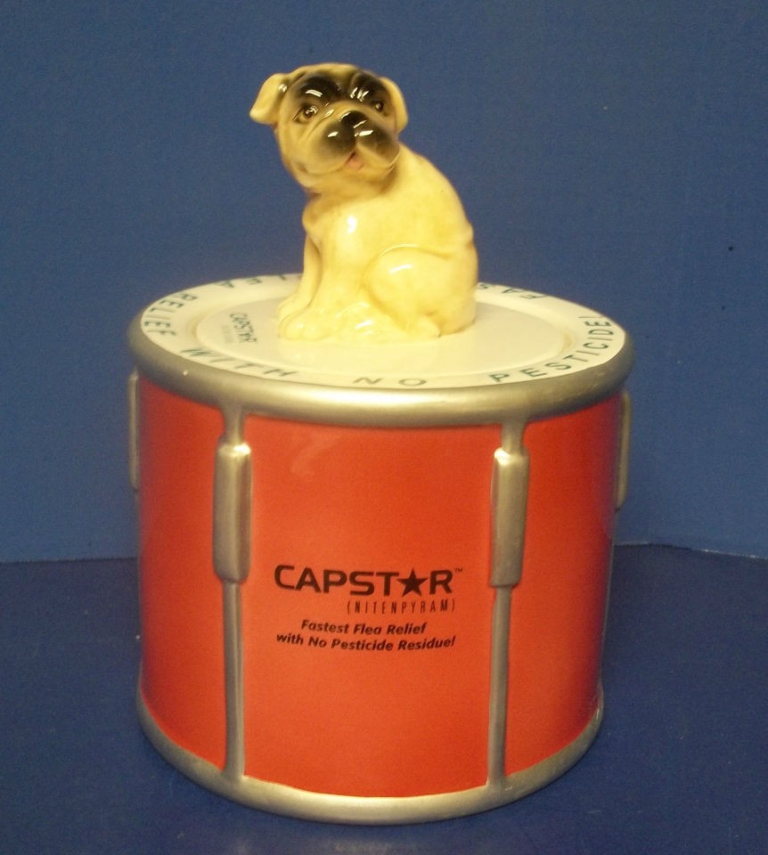   FLEA ADVERTISING DRUM CANISTER PUG DOG LID GREAT FOR DOG TREATS