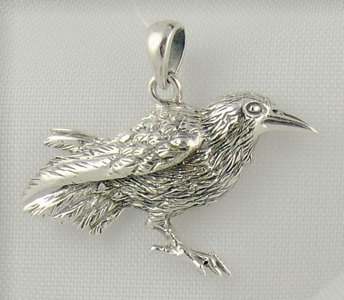 Sterling Silver RAVEN Pendant Crow Wiccan Magick NEW