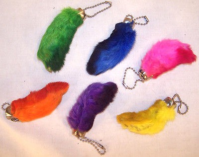 ASSORTED COLOR RABBIT FOOT KEYCHAIN W ball chain LUCKY BUNNY FEET 