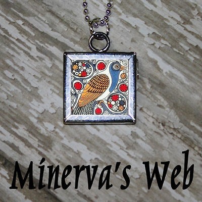 William Morris BIRD 5 Art Glass Charm Necklace by Minervas Web Pendant