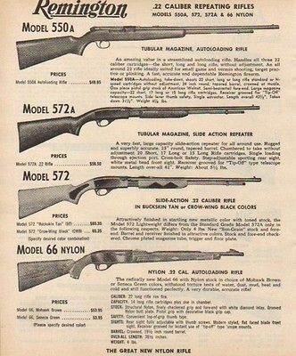 1962 REMINGTON AD NYLON 66 MODEL 550 572 RIFLES