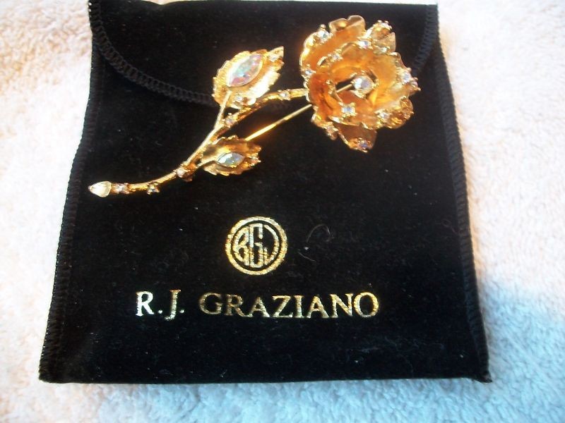 GRAZIANO Pin Brooch AURORA BOREALIS Rose NEW IN BOX