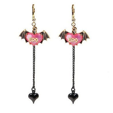 Nwt Betsey Johnson Boo Vampire Bat Heart Drop Earrings