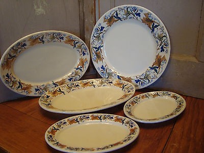 SYRACUSE CHINA RESTAURANT WARE BLUE BIRD GOLD FLOWER 2 LARGE PLATTERS 