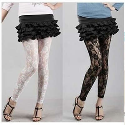 Sexy Rose Lace Tights Jacquard Pantyhose Through Legging Pants 