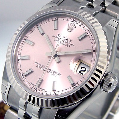 UNWORN ROLEX 31 mm MID SIZE STEEL JUBILEE BRACELET DATEJUST PINK DIAL 