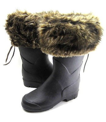   WOMENS CLAN CHAPKA FUR TRIM RUBBER RAINBOOT MARRON EBENE SZ 6 EUR 38