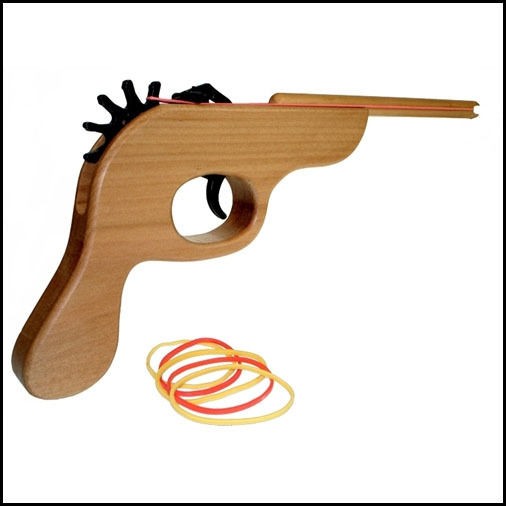 RUBBER ELASTIC BAND SHOOTER REAL WOOD GUN RETRO CLASSIC GADGET GIMMICK 