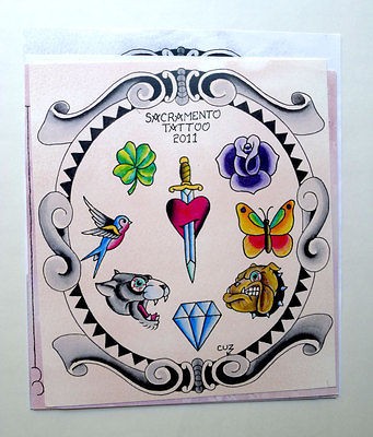   Lorenz Mini Tattoo Flash Set of 5 Sheets Sacramento heart sword rose