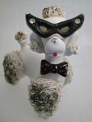 Spaghetti Porcelain Poodle in Diamond Studded Cateye Sunglasses 1940s 