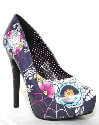 TOO FAST PUMPS TATTOO SUGAR SKULL ROCKABILLY HEEL SHOES PUNK EMO 