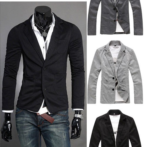 Mens FASHION Stylish Two Button Knitting Blazer Slim Fit Jacket 