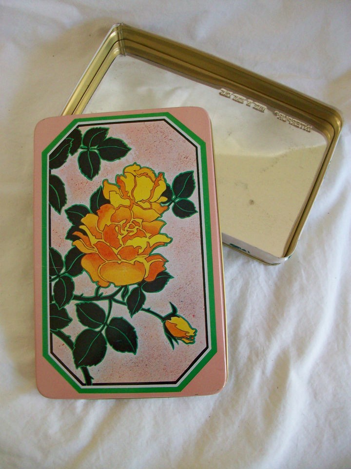   Collectible Tin Interpur Rectangle Flower Floral Garden Storage Box