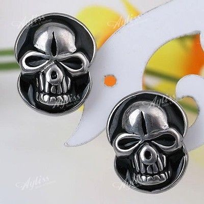   Lot Enamel Evil Skull Screw Coin Stud Earrings Stainless Steel Punk