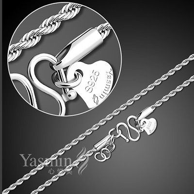 3mm Solid Sterling Silver Twisted Rope Chain Mens Necklace 20 