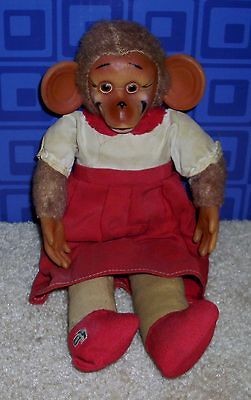 Vintage Rubber Face Stuffed Animal Girl Monkey Chimp in Dress Japan 