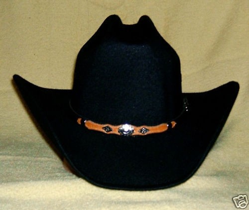 Black Felt COWBOY HAT Brass Conchos   New   Size 7 7/8 or 63 cm
