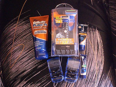 GILLETTE FUSION PROGLIDE STYLER   5 CARTRIDGES, SHAVE GEL & MORE FREE 