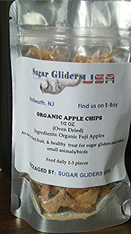 SUGAR GLIDER ORGANIC APPLE TREATS   NEW INTRO PRICE ONLY $3.99 PER 