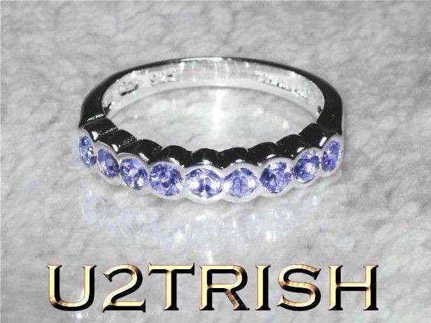 STUNNING NATURAL TANZANITE STERLING SILVER ETERNITY BAND RING   NEW 