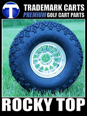 NEW 10x7 Gold Medusa Golf Cart Wheels and All Terrain Tires