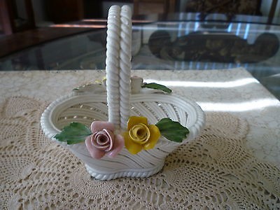 Vintage Small MIni Capodimonte Rope Weave Basket Signed