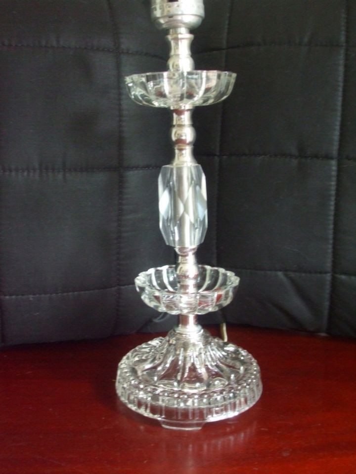   Candlestick Table Lamp Pressed Cut Clear Glass Tier Style 12.5 tall